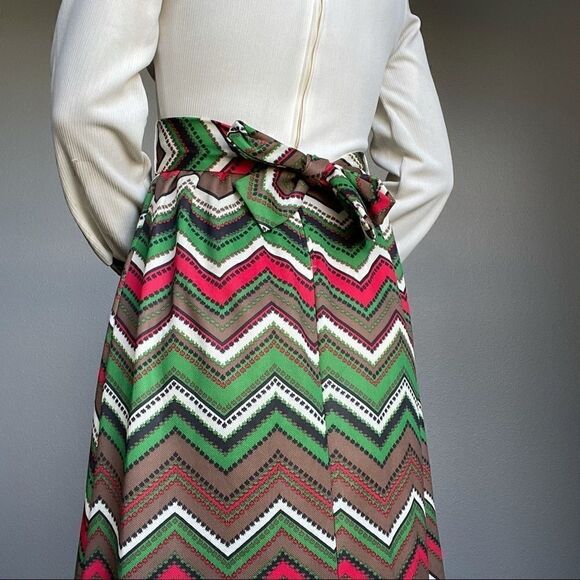 Vintage 60s Red Green Geometric Psychedelic Maxi Dress Size 6 - Picture 3 of 14